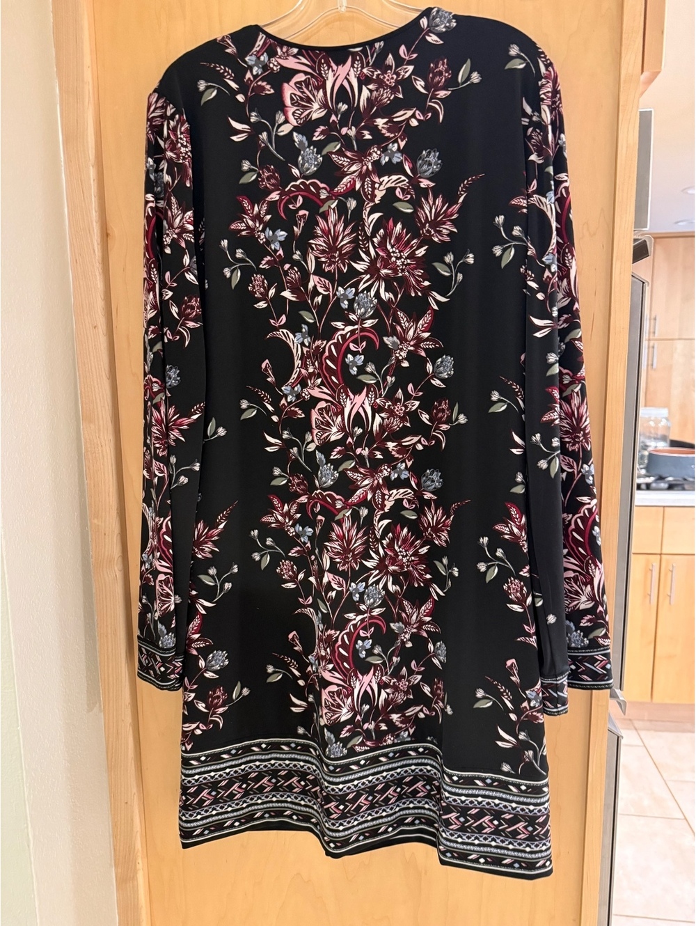 White House Black Market Floral Shift Dress Large V-Neck Long Sleeve Boho - Picture 7 of 9